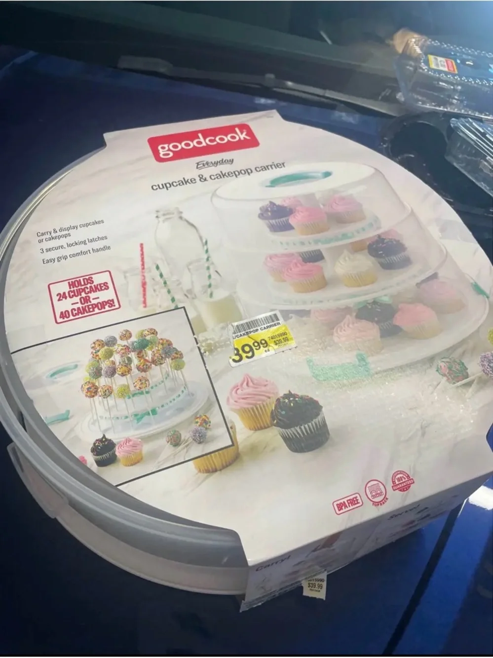 Mint Handle 3-Tier Cupcake Carrier - White/Clear